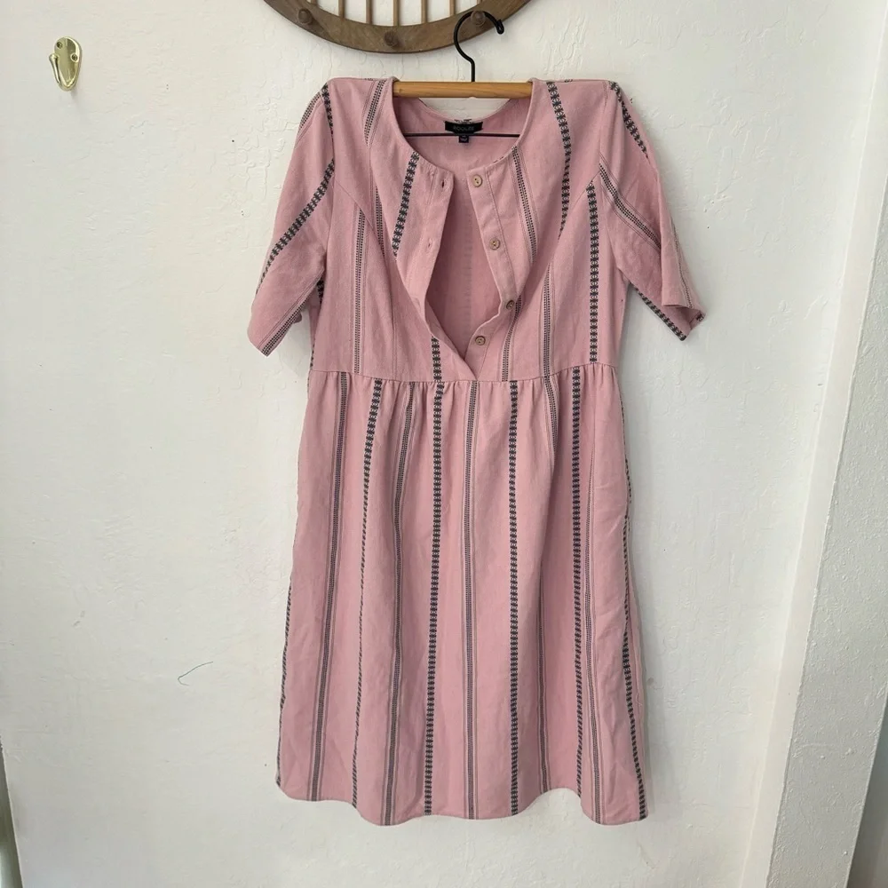 Roolee texture stripe Henley button midi dress half sleeve M - Picture 6 of 6